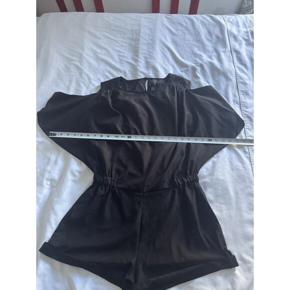 Poof Couture Black Romper Bat Witchy Cuffed Shorts Cold Shoulder Large - Picture 2 of 7